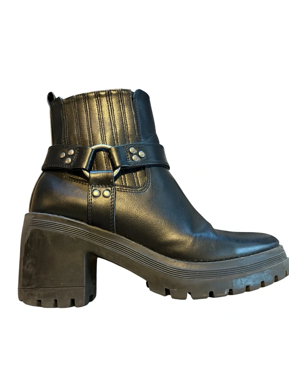 Sincerly Jules Black Leather Ankle Booties with Strap Detail